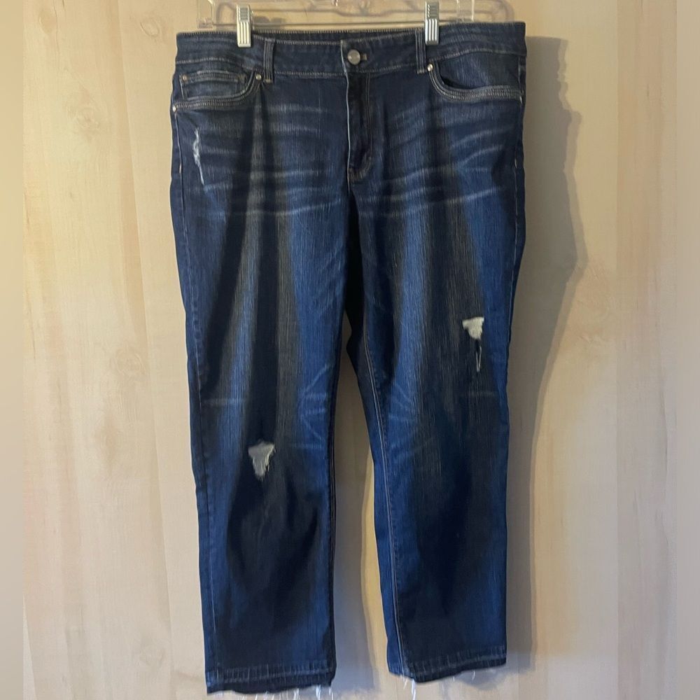 White House Black Market slim crop jeans distressed, size 14